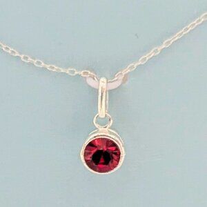Itsybitsy Sterling Silver NECKLACE W/ Genuine Crystal July/Ruby-like B-D Pendant
